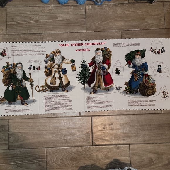 Vintage Olde Father Christmas Applique Cranston Print Works Fabric Cotton Panel - Picture 1 of 9